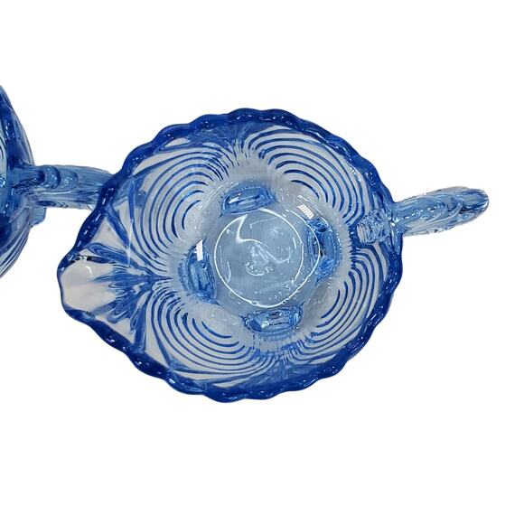 Cambridge Glass Caprice Moonlight Blue Mini Footed Sugar & Cream Pitcher Vtg - Picture 3 of 9